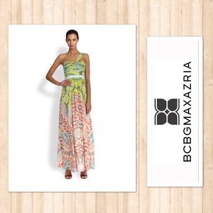 BCBG silk floral One Shoulder Maxi Dress 8